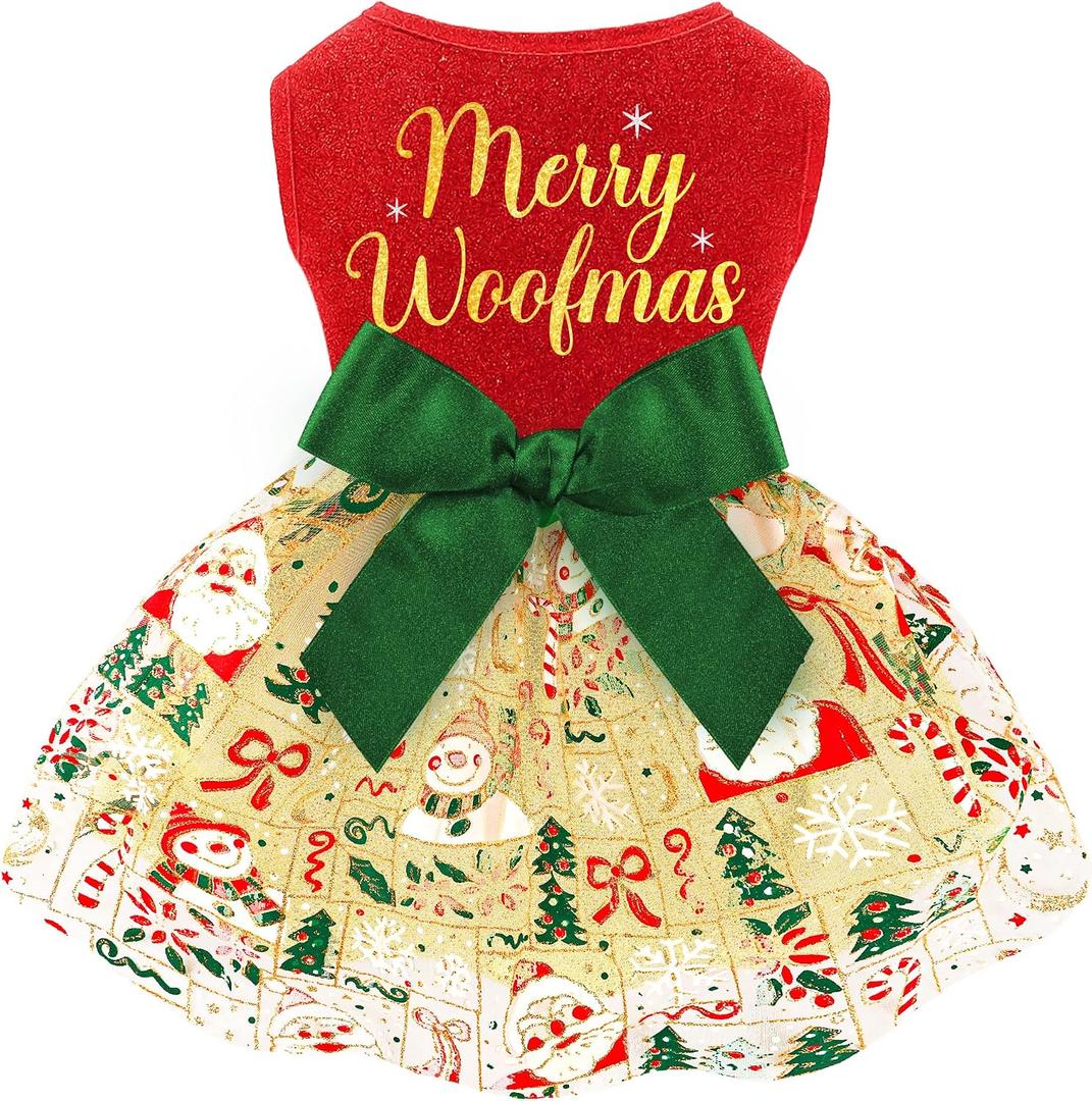 Dog Christmas Outfit Cute Dog Christmas Dress with Bowknot Tulle Puppy Clothes for Dogs Cats Boys Girls Pet Costume Large