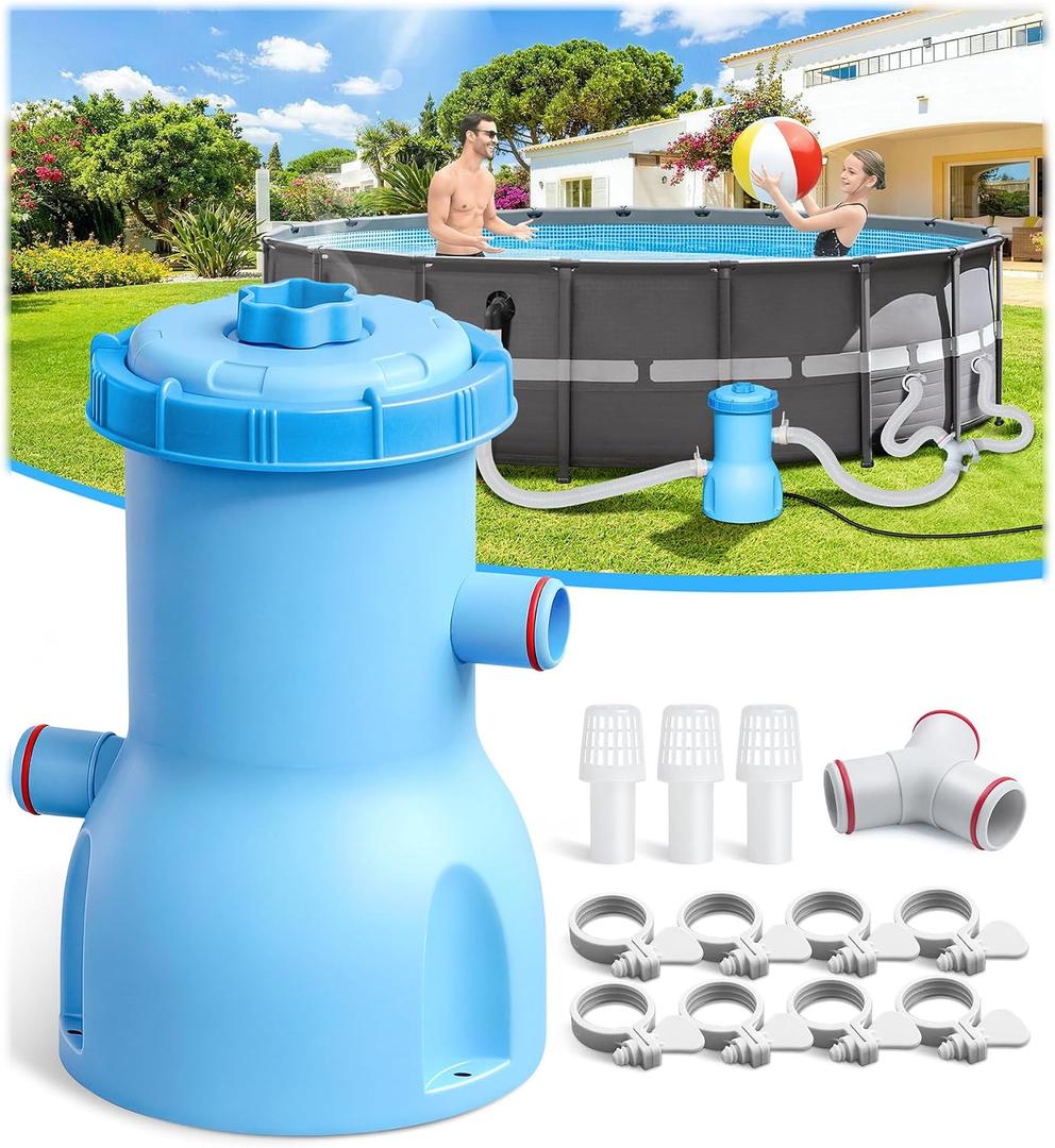 Standard Series Above Ground Pool Filter Pump - 800 GPH Flow Rate | Rapid Circulation & Micro-Debris Filtration, Pool Cartridge Filter Pump System - Keep Water Crystal Clean & Clear-Sky Blue