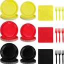 96Pcs Mouse Color Birthday Party Decorations Red Black Yellow Dessert Paper Plates and Napkins Set Cartoon Themed Mouse Decor for Kids Boys Girls 1st Birthday Baby Shower Party Supplies Serves 24