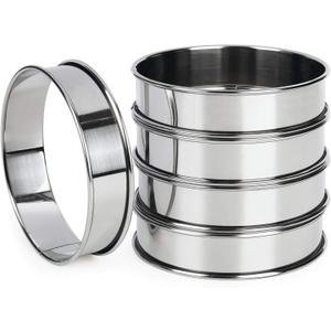 FANGSUN 4 Inch English Muffin Rings, Stainless Steel Crumpet Rings, Tart Rings for Baking, Double Rolled Nonstick Round Cake Ring, Metal Pastry Ring Mold for Dessert Food Making Tool