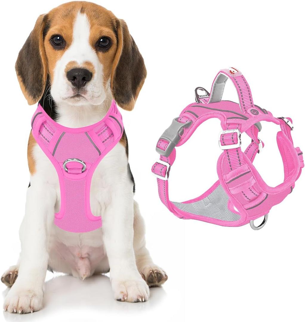 BARKBAY Dog Harness No Pull Oxford with ID Tag Pocket - Heavy Duty, Reflective, Easy Control for Large Dogs(Pink Oxford,M)