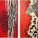 Leopard Print Hand Towels Set of 2, Red Black Splice Decorative Bath Towels for Bathroom Kitchen Home Spa Hotel Yoga, Bathroom Decor Accessories (28.3"L x 14.4"W)
