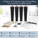 Black Round Furniture Legs - Premium Mid Century Legs for Sofa, Chair, Table, Dresser, Bed, Cabinet, Ottoman - Our Wooden Legs Are Easy To Install & Include Installation Hardware - Set of 4, 8 Inches
