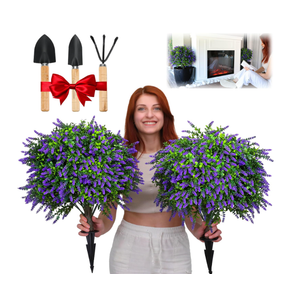 Artificial Lavender Topiary Balls Set of 2-24" UV Resistant Fake Boxwood Shrubs with Ground Spike, Evergreen Artificial Plant Bush for Outdoor Front Porch Patio Garden Home Decor Faux Plants