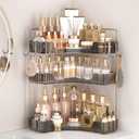 2-Tier Corner Organizer with Hooks, Gray PET Counter Storage | Multi-Purpose for Bathroom Skincare & Kitchen Organization