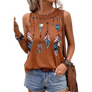 SHEWIN Womens Summer Tops Lightweight Loose Fit Round Neck Sleeveless Tank Top Soft Cute Spring Tops for Women Brown X-Large