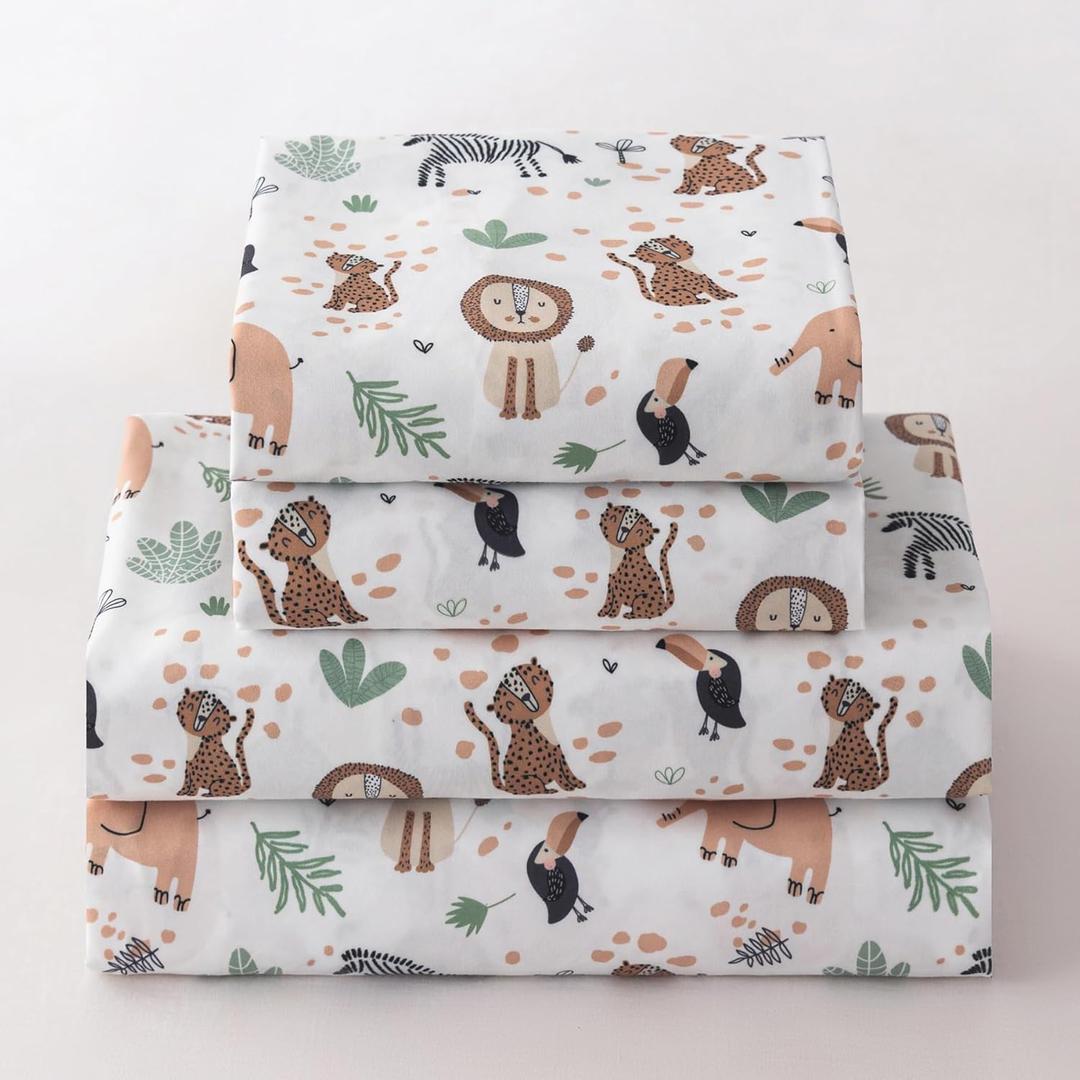 Twin Sheet Set Kids Deep Pocket Twin Sheets Soft Cute Bed Sheets 3 Pieces Twin Bed Sheets Kids Boys Girls Animal Pattern Printed Set with 1 Flat Sheet, 1 Fitted Sheet, 1 Pillowcase