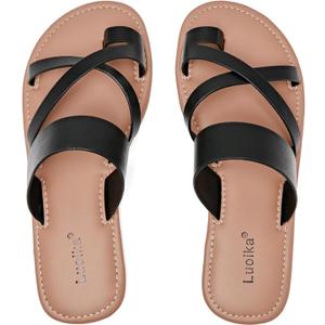 Luoika Women's Wide Width Flat Sandals, Flip Flop Slides Sandal Casual Strapy Sandal Slip on Summer Beach Shoes for Women. (7 X-Wide, Black 705) Luoika Women's Wide Width Flat Sandals, Flip Flop Slides Sandal Casual Strapy Sandal Slip on Summer Beach Shoes for Women. (7 X-Wide, Black 705)