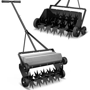 Updated 18-inch Rolling Lawn Aerator,Heavy Duty Aerator Lawn Soil Penetrator Spikes 47inch Handle,Garden Yard Manual Aerator Lawn Tool,Revives Lawn Health.Max Load 20lb