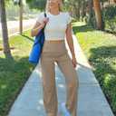 G Gradual Women's Yoga Pants Wide Leg wiht Pockets High Waist Stretch Loose Casual Lounge Sweatpants Petite/Regular/Tall (Beige, XL)