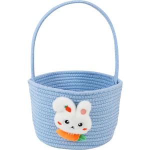 DERAYEE Easter Basket with Handle, Cute Bunny Carrot Basket Easter Egg Hunts Gift Baskets for Easter Party Favors Candy Gifts Storage (Blue)