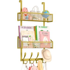 Kaiferty Over The Door Hooks Organizer, Coat Rack Over The Door Storage Hanger Towel Rack, Back of Door Storage Organizer for Bathroom,Bedroom,Kitchen,Office (Gold, 3-Tier)