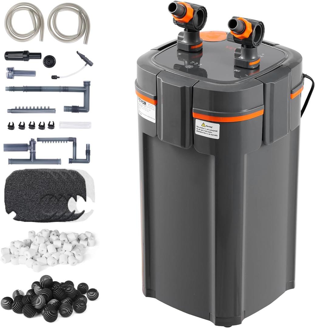 VEVOR Aquarium Filter 396GPH, 5-Stage Canister Filter 125-200 Gallon, Ultra-Quiet Internal Aquarium Filter with UV Protection, Submersible Power Filter with Multiple Function for Fish Tanks, 20W