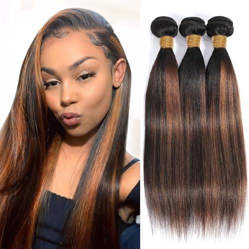 Ombre Straight Bundles Human Hair 20 22 24 Inch P1B/30 Highlight Brown Human Hair 3 Bundles human Hair Extension Black Mixed Brown 150G