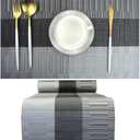 PIGCHCY Elegant Placemats with Matching Table Runner,Washable Durable Vinyl Woven Table Mats Sets(6pcs Placemats+1pcs Table Runner, Black)