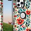 TEECOVER for iPhone 16 Pro Case, Heavy-Duty Shockproof Full Protection Hard Plastic Bumper + Soft Silicone Rubber Protective Case for iPhone 16 Pro - 6.3-Inch, Red Flowers