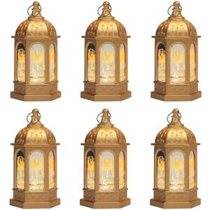Hying 6 Pieces Ramadan Lanterns Decoration 5.2" Height Size Hanging Lamp Eid Mubarak Flameless Candle Lanterns Ramadan Eid-ul-fitr Gift Lamp for Home Tabletop Decor-Golden