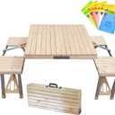 STONCEL Folding Table and Chairs Set, Portable Picnic Table with 4 Seats for Outdoor Camping Picnic BBQ, Party and Dining(Wooden) (28.34 in x 33.46 in x 26 in)