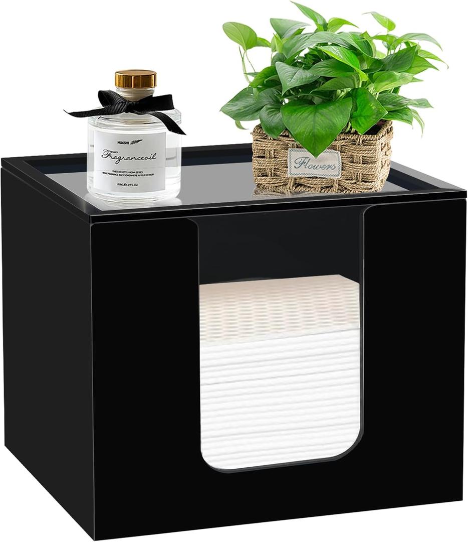 Disposable Face Towel Holder, Acrylic Facial Towels Storage Box Organizer Container for Clean Towels XL, Black Bathroom Organization Home Decor, Black 