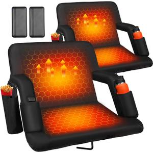 Heated Bleacher Seat with Backrest with 5V 20000mAh Battery Heated Stadium Seats for Bleachers with Back Support Wide 20"/25" Heated Stadium Chair 6 Reclinng Positions 3 Heating Levels (Deep Black)