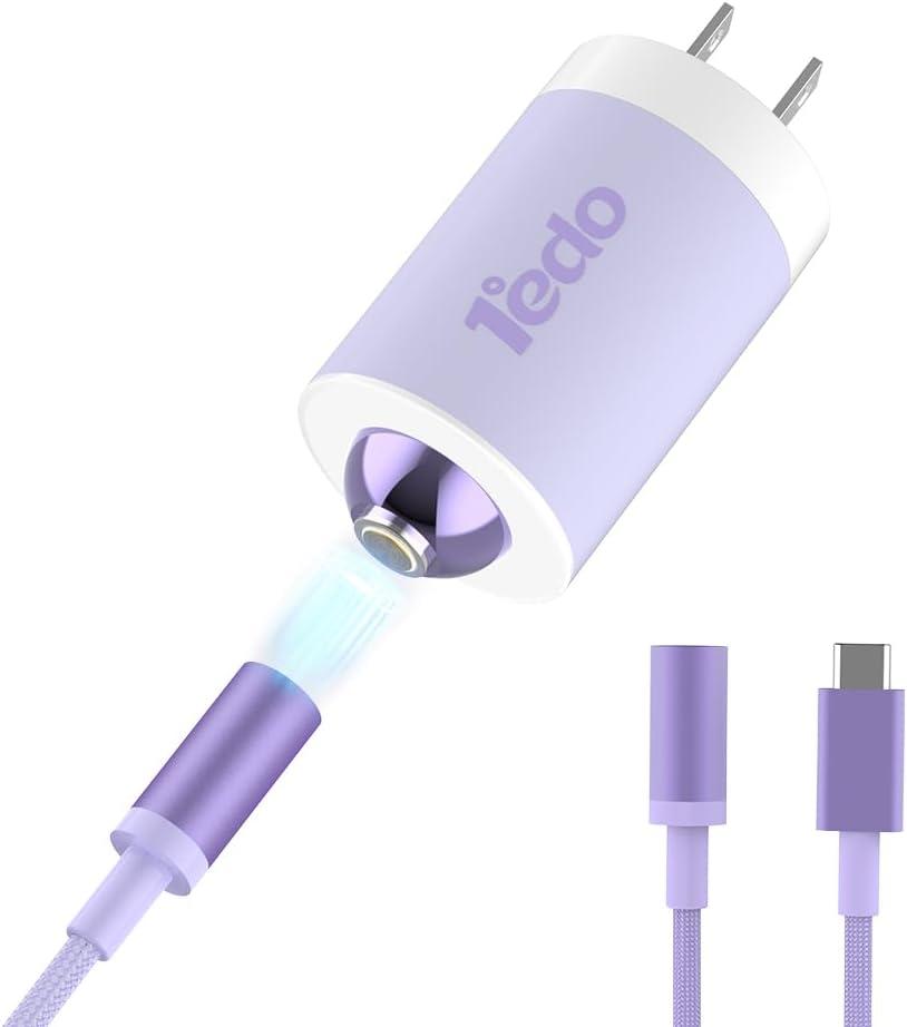Magnetic for iPhone Charger, 1edo GaN 30W Fast USB C Charger Block, PD 3.0 QC 4.0 Foldable with 6FT Cable Magnetic Fast Charger for iPhone 17/16 and More Series, Samsung Galaxy, iPad(Purple)