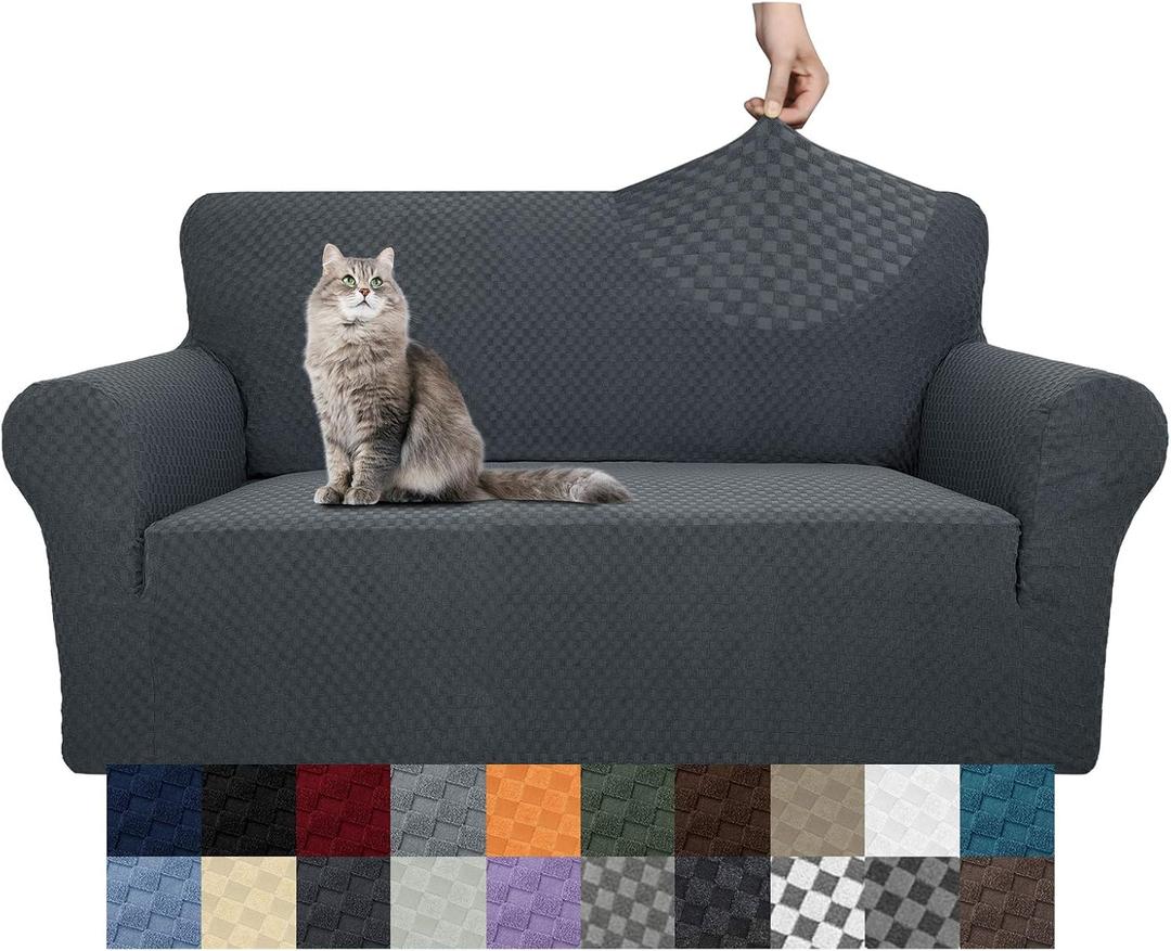 YEMYHOM Couch Cover Latest Jacquard Design High Stretch Sofa Covers for 2 Cushion Couch, Pet Dog Cat Proof Loveseat Slipcover Non Slip Magic Elastic Furniture Protector (Medium, Dark Gray) (Medium (55"-69"))