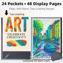 JJRING 18x24 Art Portfolio Folder with Plastic Sleeves, 24-Pocket Portfolio Binder Displaying 48 Pages, Presentation Book with Black Inner Paper for Artwork Storage, Black
