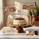 Metflavor Cake Stand with Dome Lid - 12in Wooden Cake Stand with Shatterproof Acrylic Dome, 2-in-1 Dessert Display & Charcuterie Board, Checkered Platter for Serving Cupcakes, Cheese and Fruits