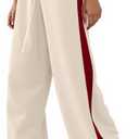 Women's Casual Pants Drawstring Leopard Print Color Block Side Striped Straight Leg Wide Leg Loose Pants