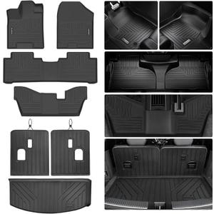 Floor Mats for Acura MDX 2014-2020 (only for 7 Seat, No Hybrid Models) with Trunk Mat & Backrest Mat TPE All Weather Protection 3 Rows Floor Liner & Cargo Liners Accessories