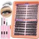 TOOCHUNAG Cat Eye Lash Clusters Kit Wispy DIY Lash Extension Kit Natural Eyelash Extension Kit 7-16mm Individual Cluster Lashes Extensions with Lash Bond and Seal, Tweezers, Brushes (30D + 40D)