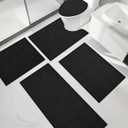 chakme Bathroom Rug Sets 5 Piece, Ultra Thin Bath Mat Quick Dry, Absorbent, Non Slip, Machine Washable, Black