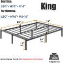 ZIYOO 14 Inch King Metal Platform Bed Frame, Heavy Duty Mattress Foundation with Anti-Slip Design, Noise-Free, Easy Assembly, No Box Spring Needed, for Bedroom, Guest Room, Dorm, Hotel