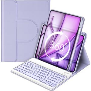 BETTDOW Keyboard Case for iPad Air 13 inch M3 2025/M2 2024,iPad Pro 12.9 inch 6th/5th/4th/3rd Gen,360 Rotating Case and Magnetic Detachable Keyboard with Pencil Holder,Portrait/Landscape Modes-Purple