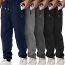 Mens Sweatpants with Zipper Pockets 5 Pack Athletic Joggers for Men Warm Slim Fit Track Workout Running Sweat Pants, L