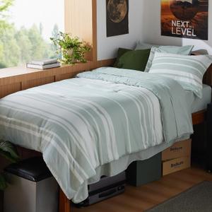 Bedsure Twin XL Comforter Set 5 Pieces, Sage Green Striped Bedding Set for All Seasons, Reversible, Cationic Dyeing Bed in a Bag with Comforter, Sheets, Pillowcase & Sham