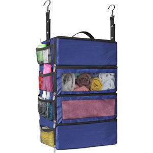 esouler Suitcase Organizer, Travel Luggage Organizer hanging packing cubes for travelportable hanging travel shelves Collapsible closet organizer for Carry-on (Navy blue, Medium)