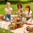 Acacia Wood 3 Tier Foldable Serving Tray Rectangular Farmhouse Stand for Charcuterie Board, Cupcake, Dessert, Party Wedding Decor, Small Flower Pot Display, Easy Storage