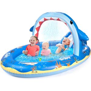 SULIFEEL Dinosaurs Inflatable Play Center Kiddie Pool with Slide and Sprinkler for Children, 96''x59''x39'' Baby Pool for Backyard and Garden