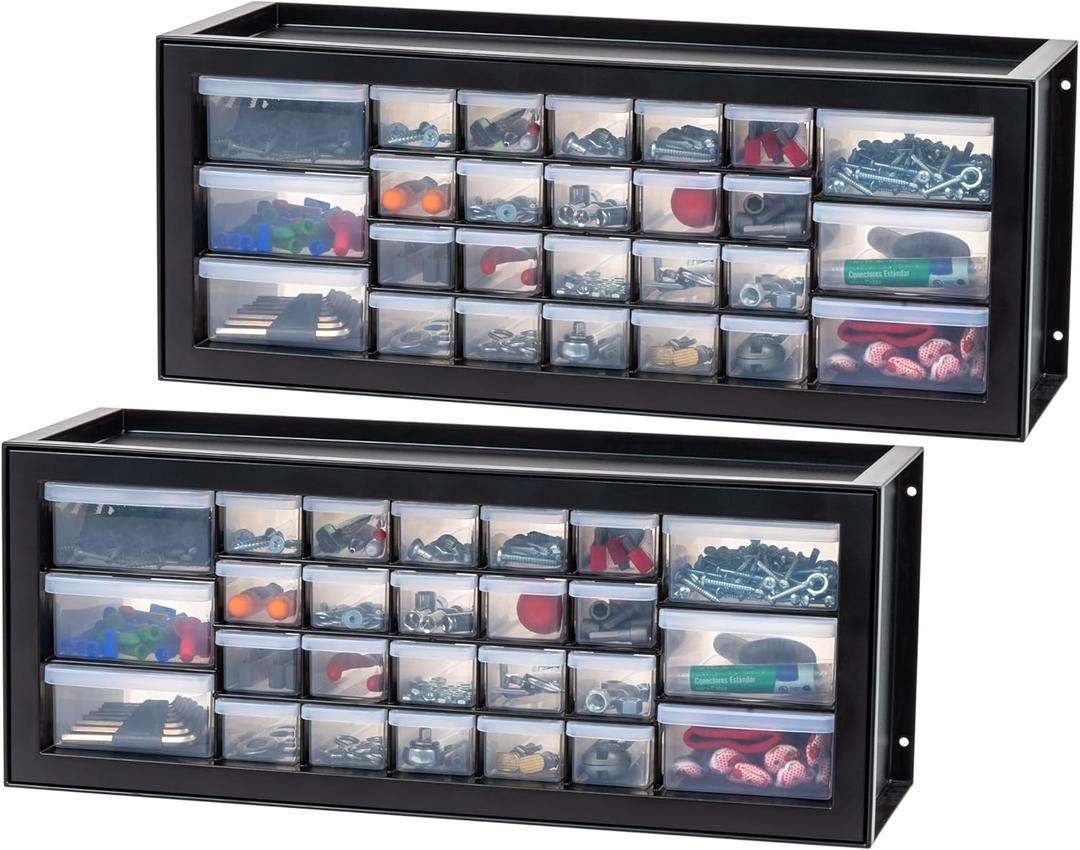 IRIS USA Plastic Drawer Storage Organizer, 2-Pack, 26-Drawer Teacher Toolbox Bead Small Parts Organizer Cabinet for Hardware Crafts Nuts Bolts Tools Sticker Business Scrapbook Art Hobby Garage - Black