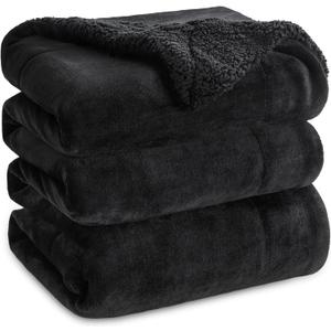 Bedsure GentleSoft Sherpa Fleece Blankets King Size for Bed, Non-Heated, Thick and Warm Throw for Women and Men, Soft Fuzzy Plush King Blanket for Winter, Black, 108x90 Inches