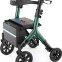 WALK MATE Rollator Walker for Seniors 5.3~7ft Tall, Height-Adjustable Seat, Built-in Cable, 10 Inch Wheels, 16.5 lb Lightweight & Compact Folding Design, 300 lb Capacity, Green