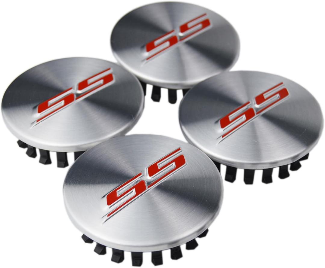 (Set of 4) 68mm=2.67 inches SS Wheel Center Cap Covers Hub Cap Emblem Badge Trim for 2016-2023 6th Generation Chevrolet Camaro (2.67"(68mm), Red SS on silver cap)