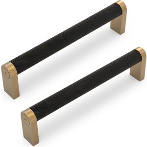 10 Pack Matte Black and Champagne Bronze Cabinet Pulls knurled 5 Inch Hole Centers Kitchen Cabinet Handles Drawer Pulls Cabinet Hardware