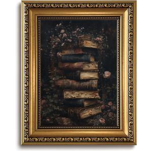 Vintage Gold Framed Wall Art - Dark Academia Decor Vintage Floral Wall Art Moody Flower Book Canvas Prints Cottagecore Aesthetic Pictures Painting Artwork for Living Room Bedroom 8x10in