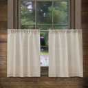 Valea Home Linen Kitchen Curtains 24 Inch Length Rustic Farmhouse Crude Short Cafe Curtains Rod Pocket Tiers for Small Window Bathroom Basement, Natural, 2 Panels, 26"W x 24"L