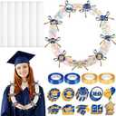 80UncleKimby 28PCS Blue and Gold Graduation Decorations 2025 Candy Leis Making Kit - Hawaiian Congrats Grad Ribbon Necklaces Party Supplies(Assembly Needed, Candy not Included)