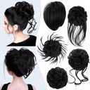 HMD 5 Pieces Messy Hair Bun Hairpiece Tousled Updo for Women Hair Extension Ponytail Scrunchies with Elastic Rubber Band Long Updo Messy Hairpiece Hair Accessories Set for Women 1B (Black)
