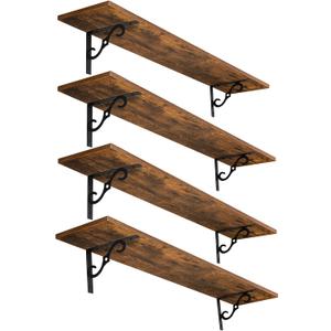 DINZI LVJ Long Wall Shelves, 39.4 Inch Large Floating Shelves Set of 4, Wide Display Shelf Wall Mounted with Brackets, Easy Hanging for Living Room, Toilet, Office, Bedroom, Rustic Brown
