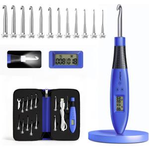 Light Up Crochet Hook Set Lighted Crochet Hook Set with 12 Different Size Interchangeable Crochet Needle, Ergonomic with 2 Levels Led and Digital Stitch Counter for Crocheting and Knitting